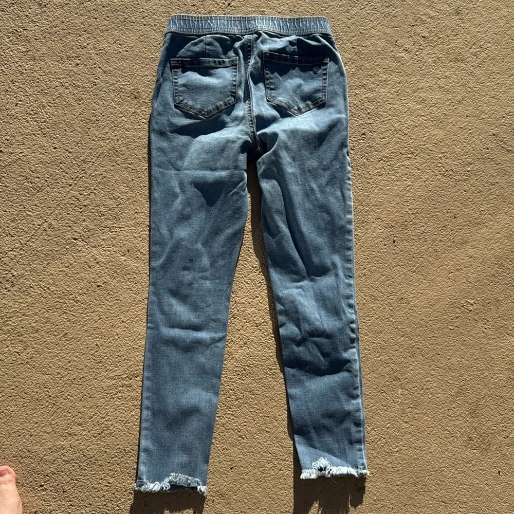 Justice girls elastic waist jeans glitter and distressed size 12